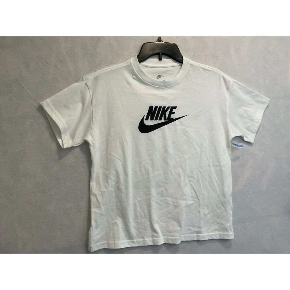 Nike Women's ESSENTIAL CROPPED LOGO Swoosh T-SHIRT Top WHITE L BV6175 100 NEW‎
